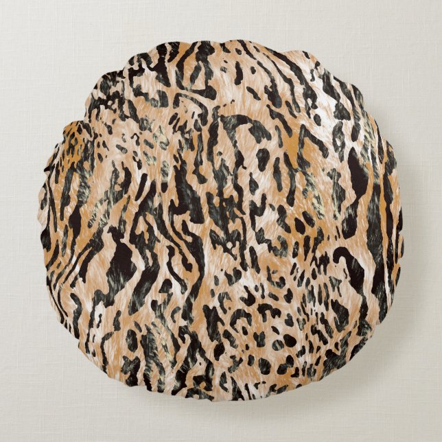 Colourful Leopard Metre Textile Pattern Round Cushion (Front)