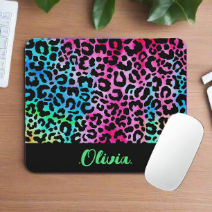 Colourful Leopard Pattern Print Animal Monogram Mouse Pad