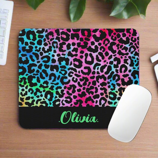 Colourful Leopard Pattern Print Animal Monogram Mouse Pad (Creator Uploaded)