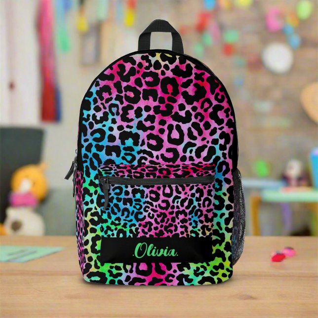 Colourful Leopard Pattern Print Neon School Kids Printed Backpack (Creator Uploaded)