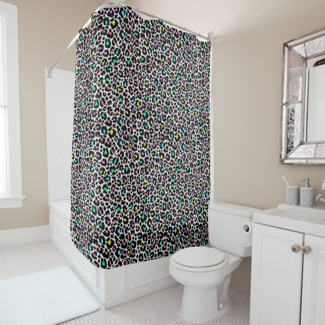 Colourful Leopard Pattern Shower Curtain (In Situ)