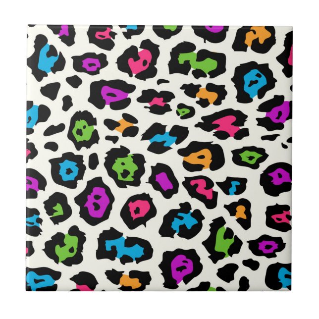 Colourful Leopard Print Ceramic Tile (Front)