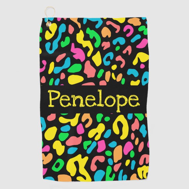 Colourful Leopard Print Golf Towel (Front)