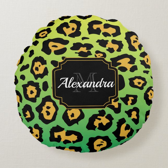 Colourful Leopard Print Round Cushion (Front)