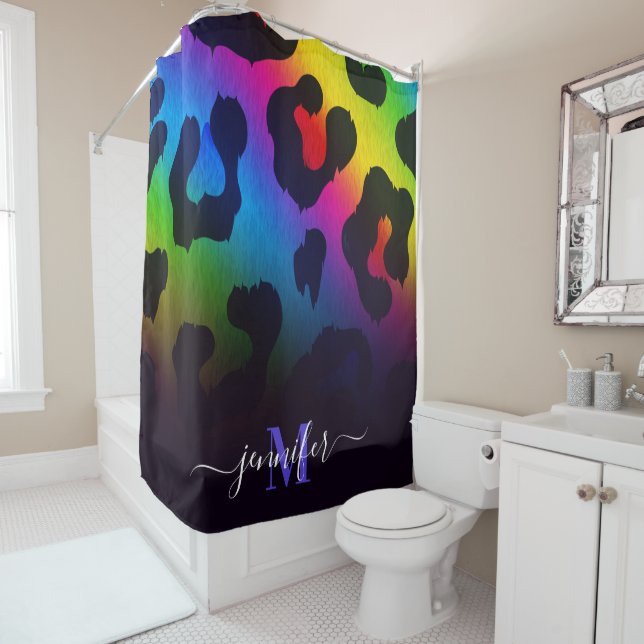 Colourful Leopard Print Shower Curtain (In Situ)