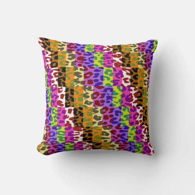 Colourful Leopard Print Squares Chequered Pattern  Cushion (Front)