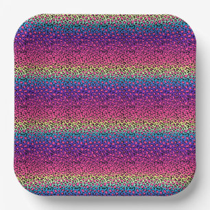 Colourful leopard skin pattern paper plate