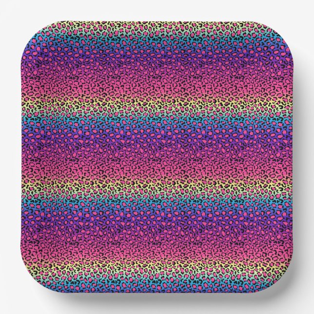 Colourful leopard skin pattern paper plate (Front)