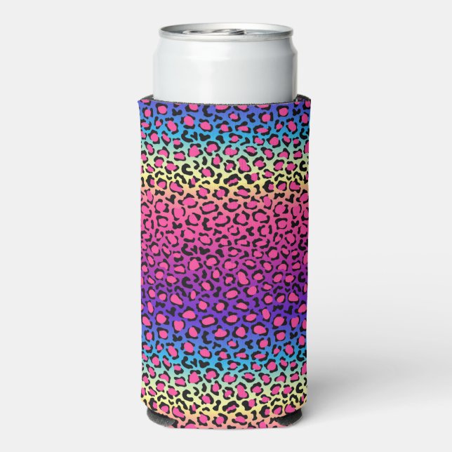 Colourful leopard skin pattern seltzer can cooler (Seltzer Back)