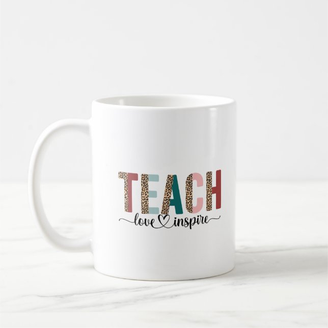 Colourful Leopard TEACH Quote Design Coffee Mug (Left)