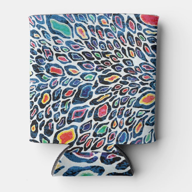 Colourful Leopard: Vibrant Texture Print Can Cooler (Front)