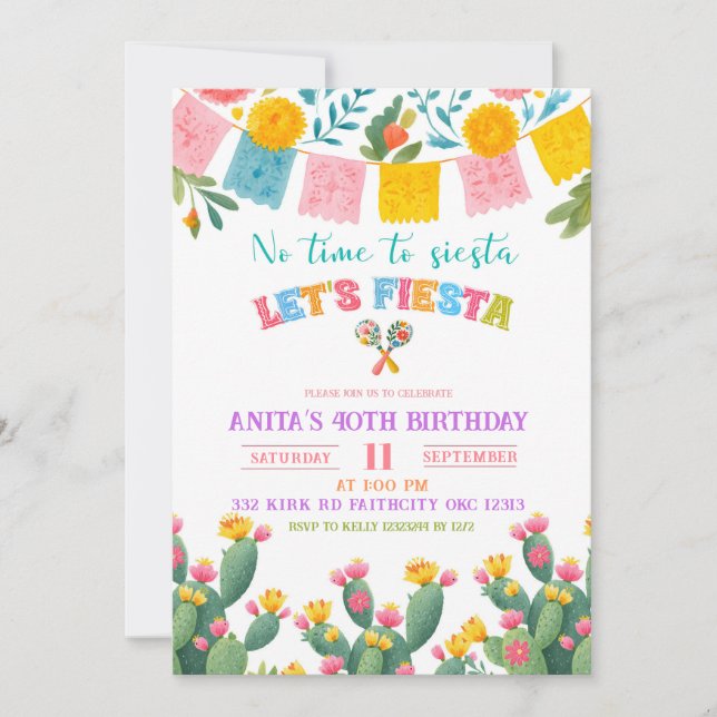 Colourful Let's Fiesta Birthday Invitation (Front)
