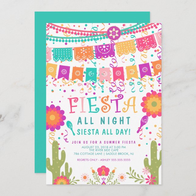 Colourful Let's Fiesta Summer Party Invitation (Front/Back)