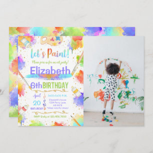 Colourful Let's Paint Art Birthday Party Photo Invitation