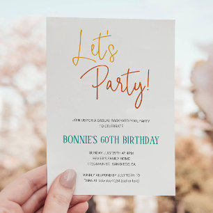 Colourful Let's Party Casual Backyard Birthday Invitation