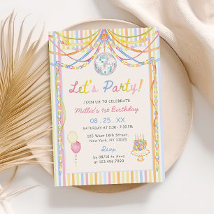 Colourful Lets Party Kids Birthday Party Invitation