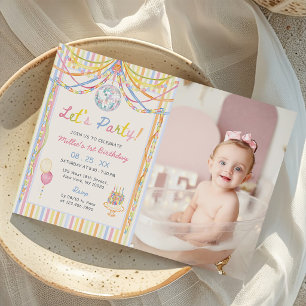 Colourful Lets Party Kids Birthday Party Photo Invitation