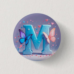 Colourful Letter M with Butterflies 3 Cm Round Badge