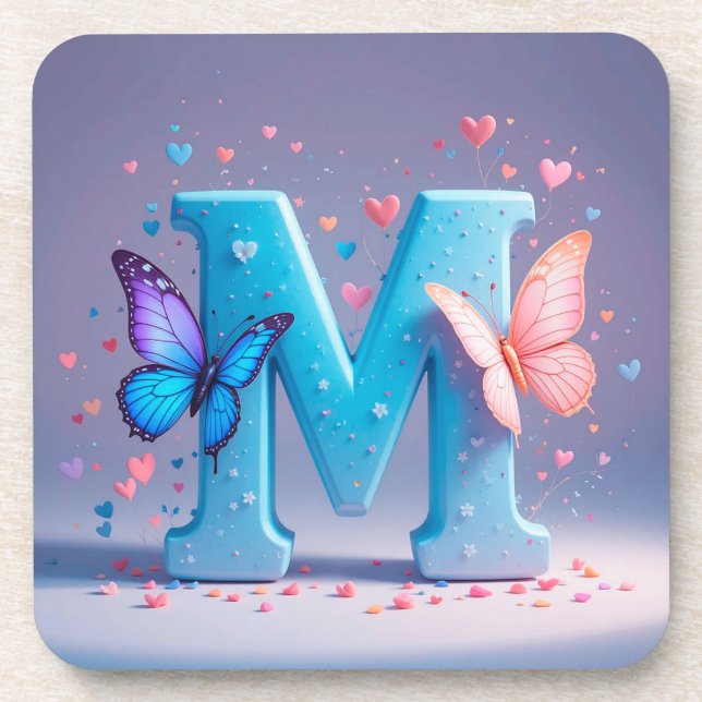 Colourful Letter M with Butterflies Coaster (Front)