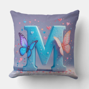 Colourful Letter M with Butterflies Cushion
