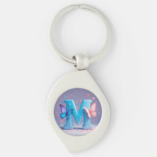 Colourful Letter M with Butterflies Key Ring