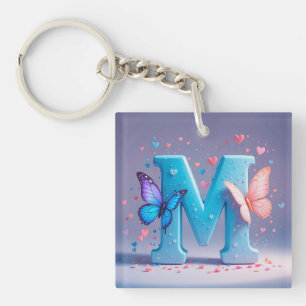 Colourful Letter M with Butterflies Key Ring