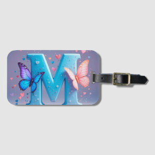 Colourful Letter M with Butterflies Luggage Tag