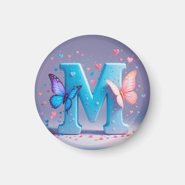 Colourful Letter M with Butterflies Magnet (Front)