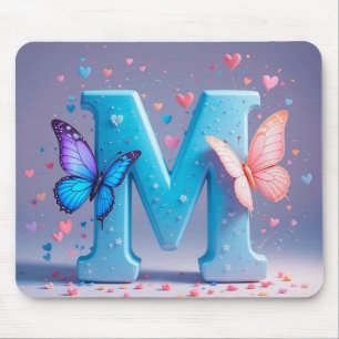 Colourful Letter M with Butterflies Mouse Pad
