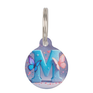 Colourful Letter M with Butterflies Pet Tag