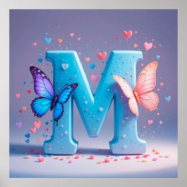 Colourful Letter M with Butterflies Poster (Front)