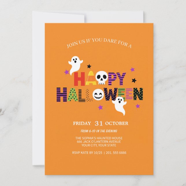 Colourful Lettering Spooky Halloween Invite (Front)