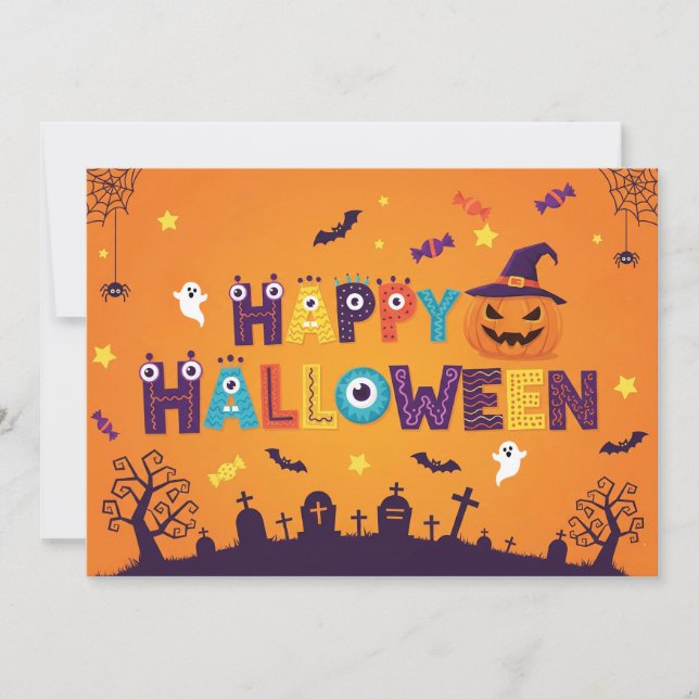 Colourful Lettering Spooky Halloween Invite (Front)