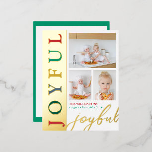 Colourful Letters 3 Photo Collage Joyful Chic Gold Foil Holiday Postcard