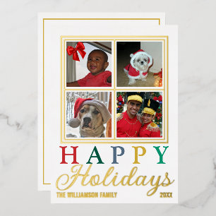 Colourful Letters 4 Photo Chic Happy Holidays Gold Foil Holiday Card