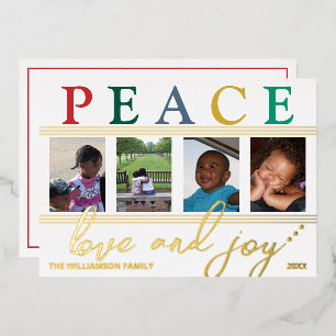 Colourful Letters 4 Photo Chic Peace Love Joy Gold Foil Holiday Card