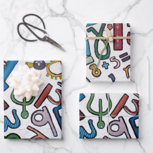 Colourful Letters and Numbers Wrapping Paper Sheet