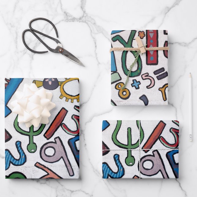 Colourful Letters and Numbers Wrapping Paper Sheet (Front)