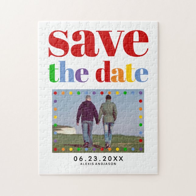 Colourful letters dots red Save the Date gay photo Jigsaw Puzzle (Vertical)