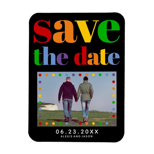 Colourful letters, dots Save the Date gay photo Magnet (Vertical)