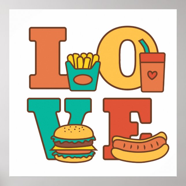 Colourful Letters Love Junk Food Burger Hot Dog Poster (Front)