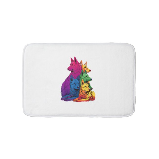 Colourful LGBT Pride German Shepherd Dog Pile  Bath Mat (Front)
