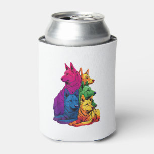 Colourful LGBT Pride German Shepherd Dog Pile Can Cooler