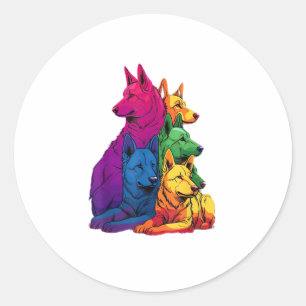 Colourful LGBT Pride German Shepherd Dog Pile Classic Round Sticker