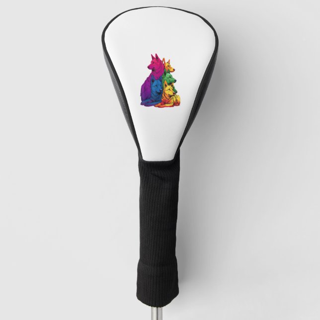 Colourful LGBT Pride German Shepherd Dog Pile  Golf Head Cover (Front)