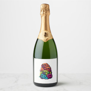 Colourful LGBT Pride Puggle Dog Pile  Sparkling Wine Label