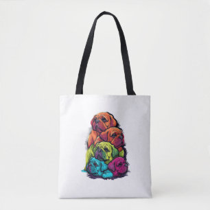 Colourful LGBT Pride Puggle Dog Pile  Tote Bag