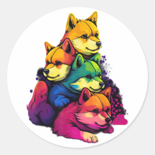 Colourful LGBT Pride Shiba Inu Dog Pile  Copy Classic Round Sticker