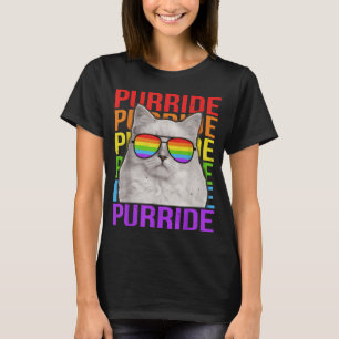 Colourful LGBT Purride Gay Pride Rainbow Flag Cat T-Shirt