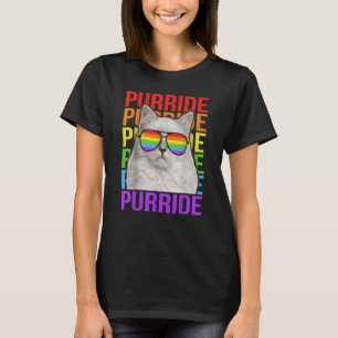 Colourful LGBT Purride Gay Pride Rainbow Flag Cat T-Shirt